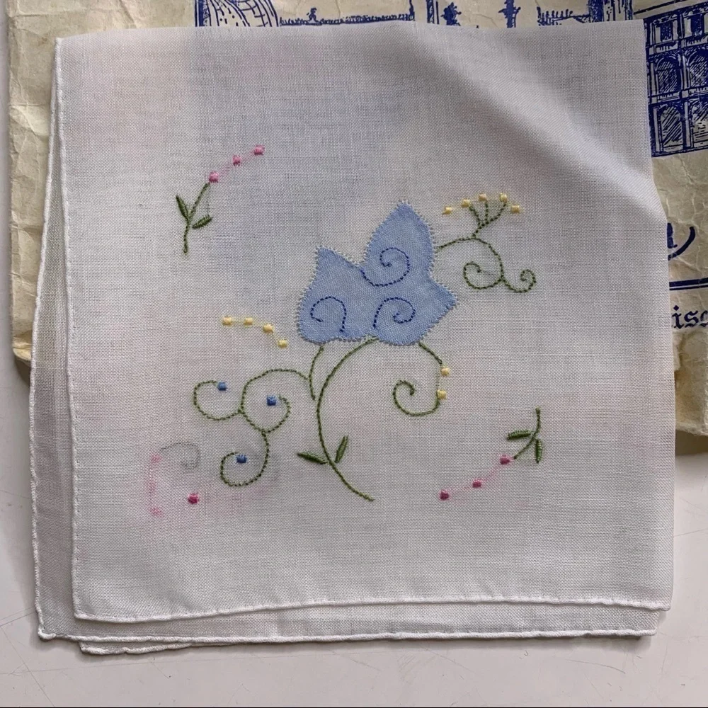 Vintage Benetian lace Benezianische Spitzen Embroidered flower linen napkin set